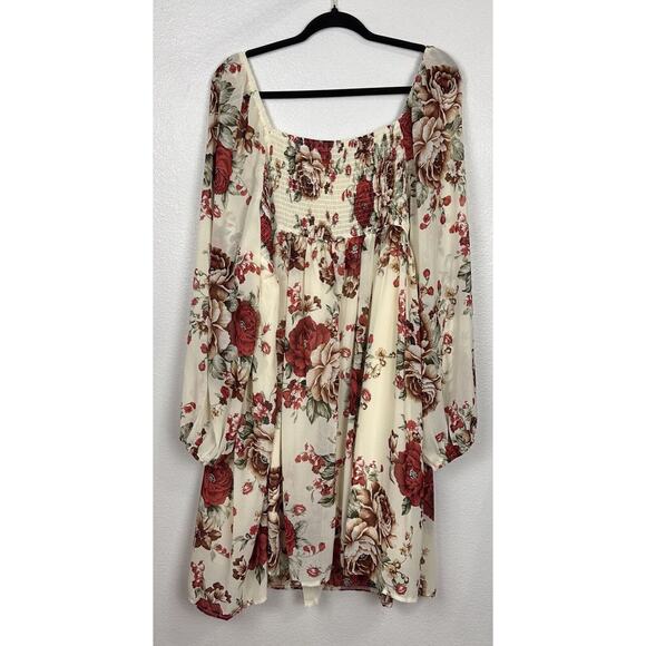 Shein Curve Women's Cream Floral Dress Long Sheer Balloon Sleeve Romantic 4X - Picture 5 of 7